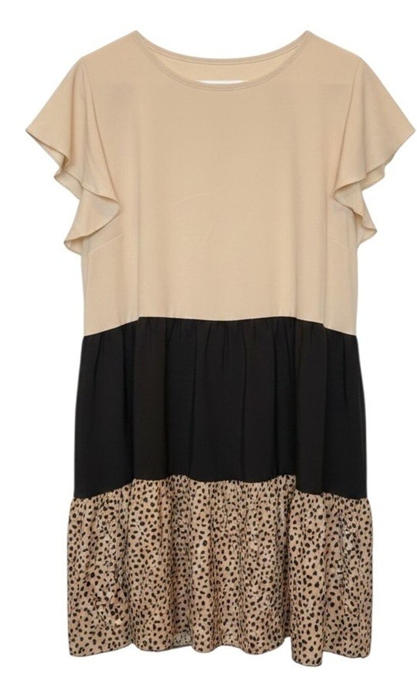 Leopard Colorblock Tiered Midi Dress Womens Sz 3XL Plus Boho tan black